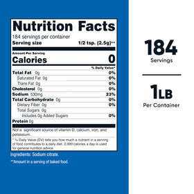 Nutricost Sodium Citrate Poudre 1LB vue arrière avec ingrédients
