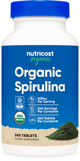 Nutricost Spiruline Bio 500mg 240 comprimés vue de face
