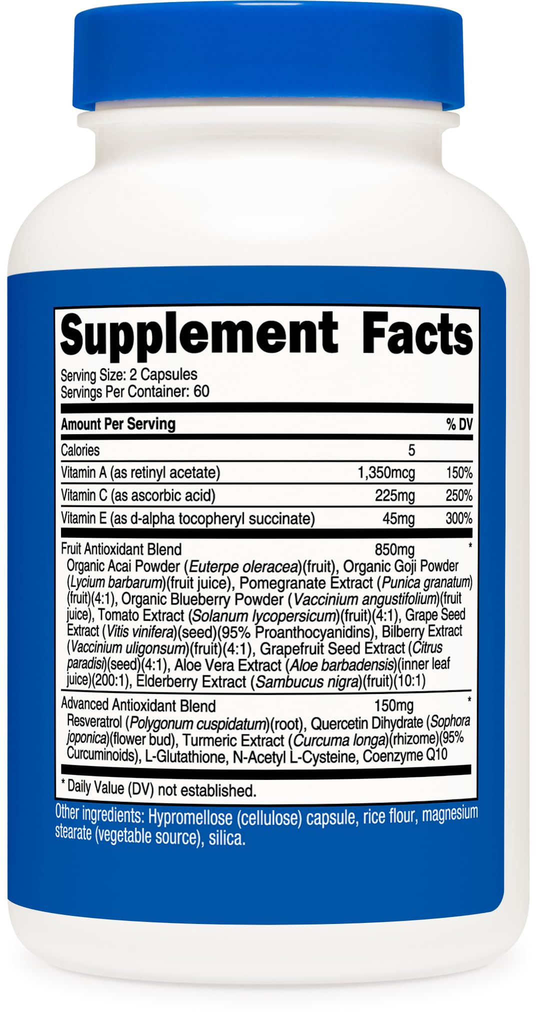 Nutricost Super Antioxidants, flacon ouvert montrant les capsules à l'intérieur
