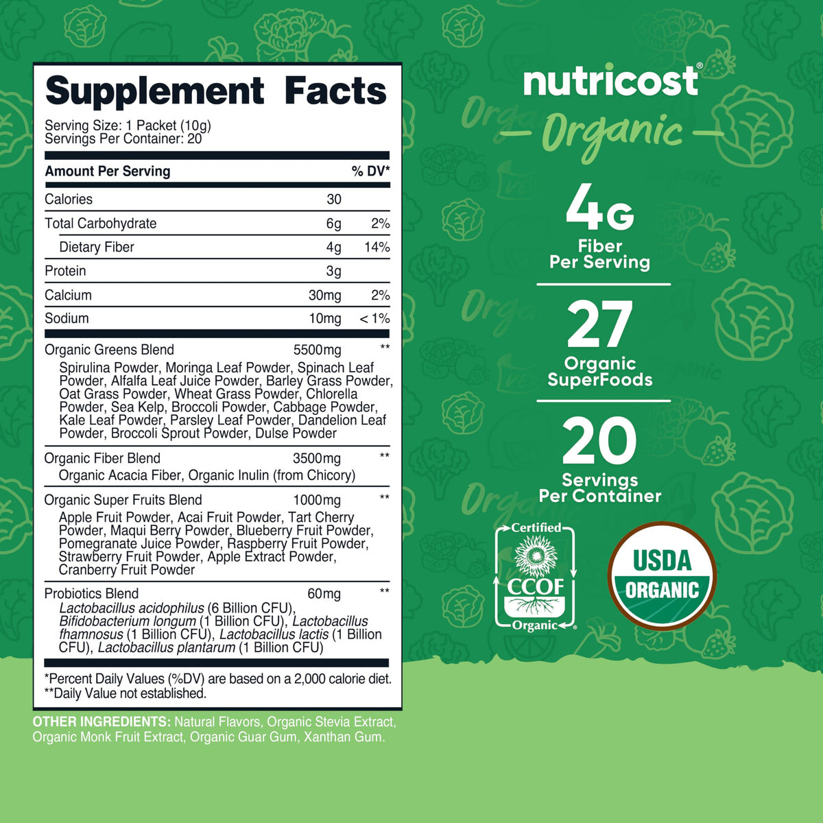 Nutricost Super Greens contenu d'un stickpack
