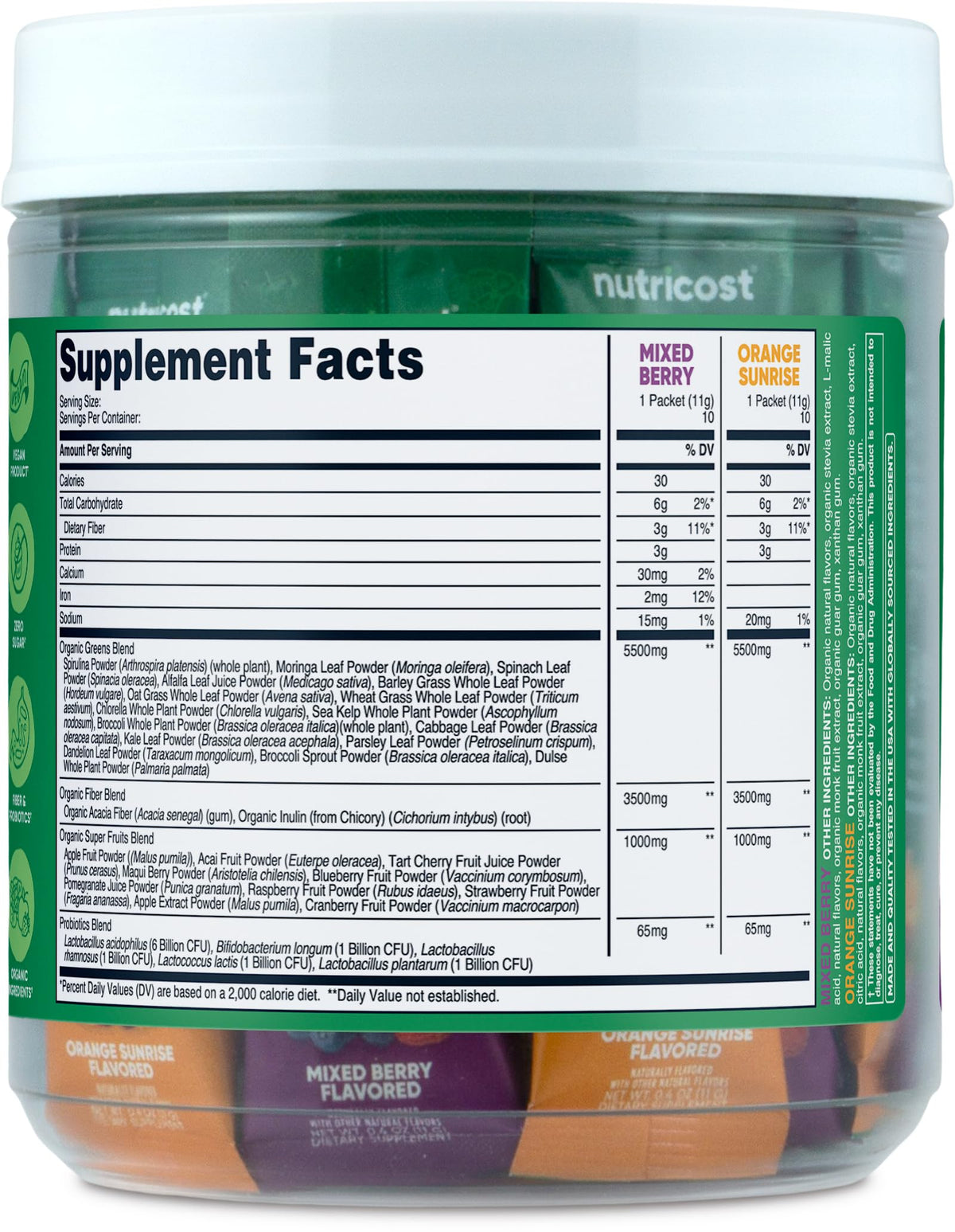 Nutricost Super Greens Stickpacks sur une table