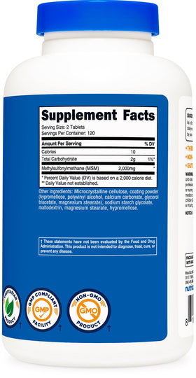 Nutricost Tablettes MSM 2000mg affichant la composition