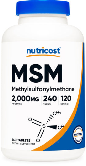 Nutricost Tablettes MSM 2000mg vue de face avec étiquette