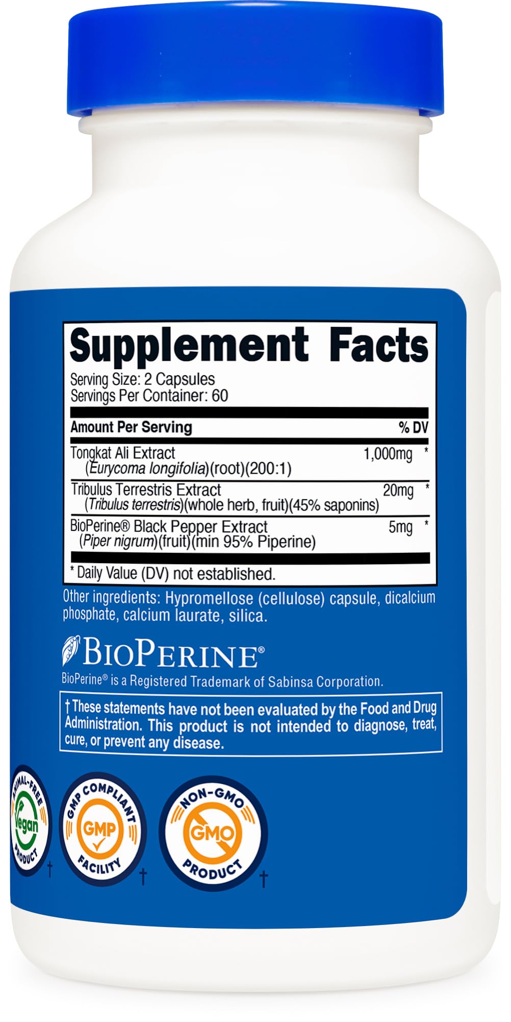 Nutricost Tongkat Ali 1 000mg avec des ingrédients sur l'étiquette