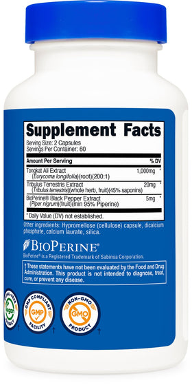 Nutricost Tongkat Ali 1 000mg avec des ingrédients sur l'étiquette
