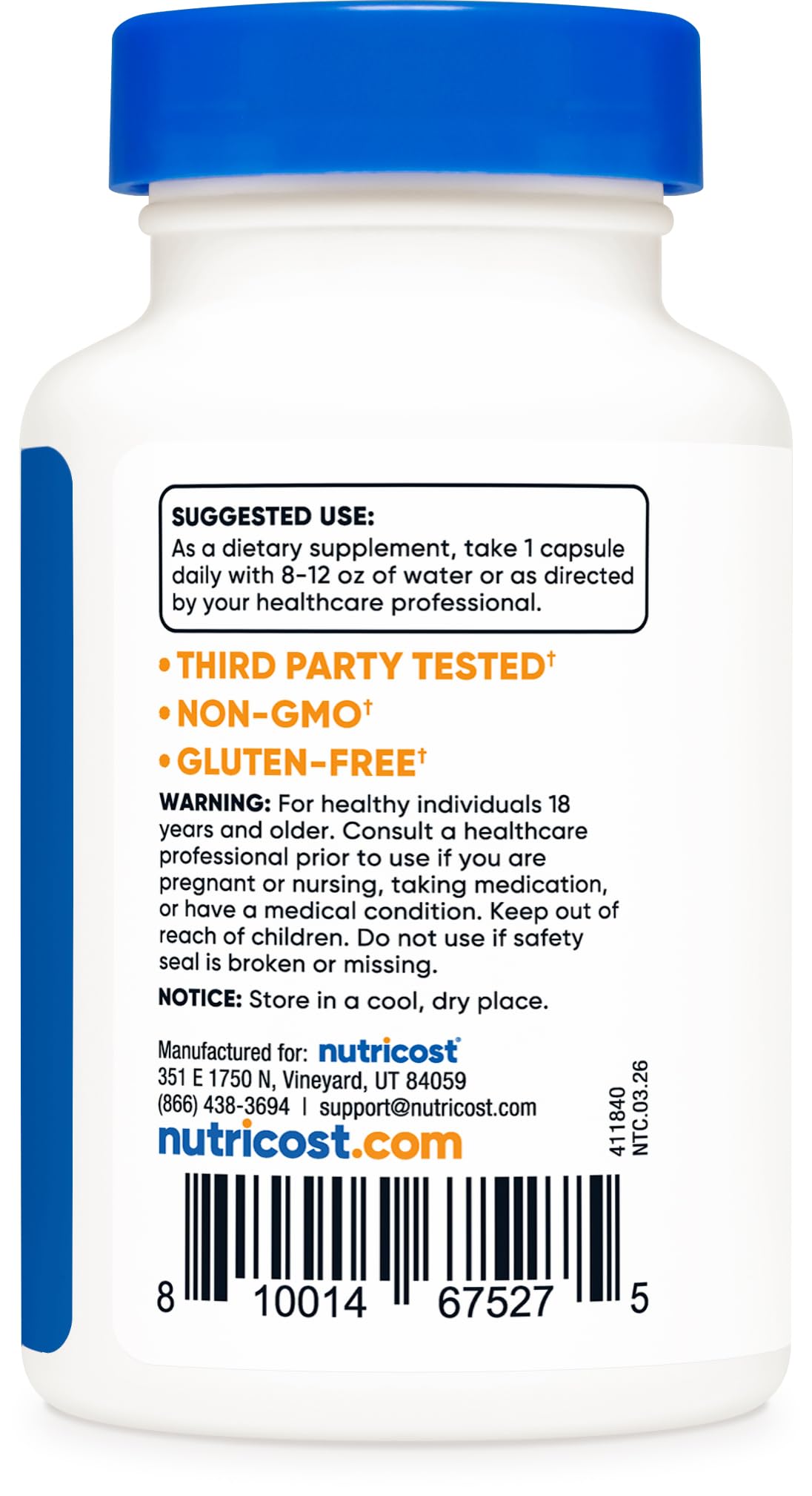 Nutricost Tudca 250mg 60 capsules avec vue de dessus
