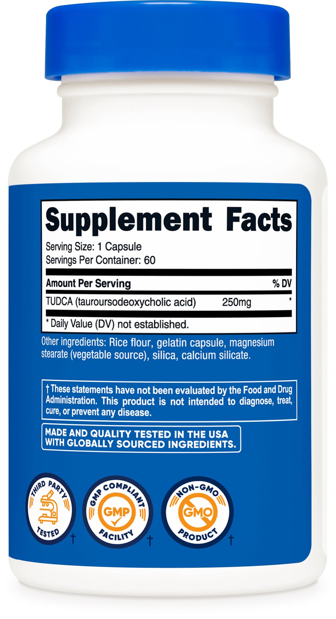 Nutricost Tudca 250mg 60 capsules sur fond blanc
