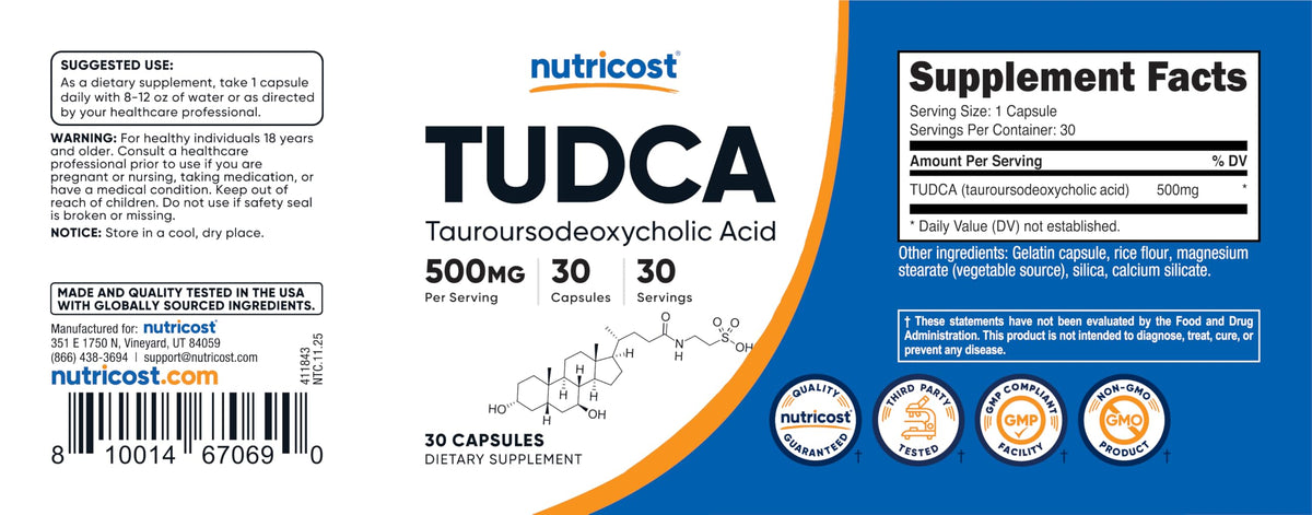 Nutricost Tudca 500mg boîte vue de côté
