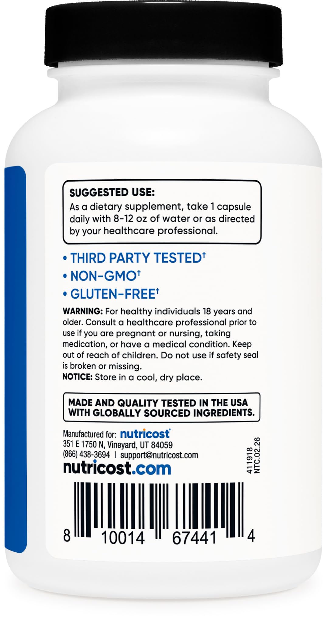 Nutricost Turkesterone 600mg flacon ouvert avec capsules visibles
