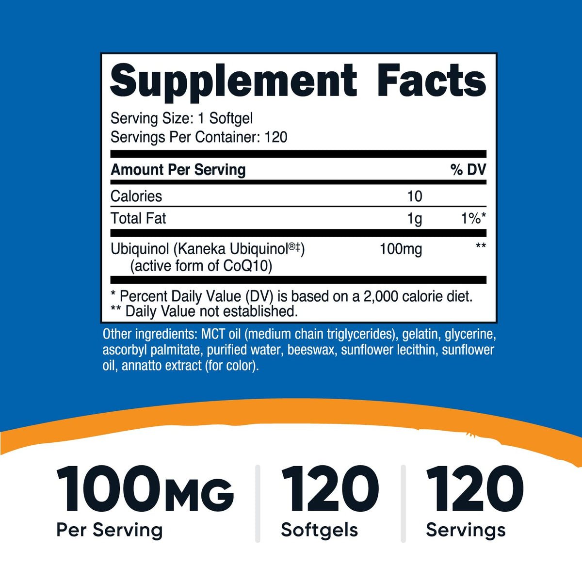 Nutricost Ubiquinol 100mg gélules - vue latérale du flacon