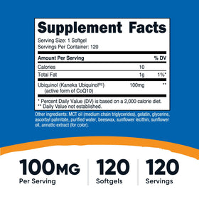 Nutricost Ubiquinol 100mg gélules - vue latérale du flacon