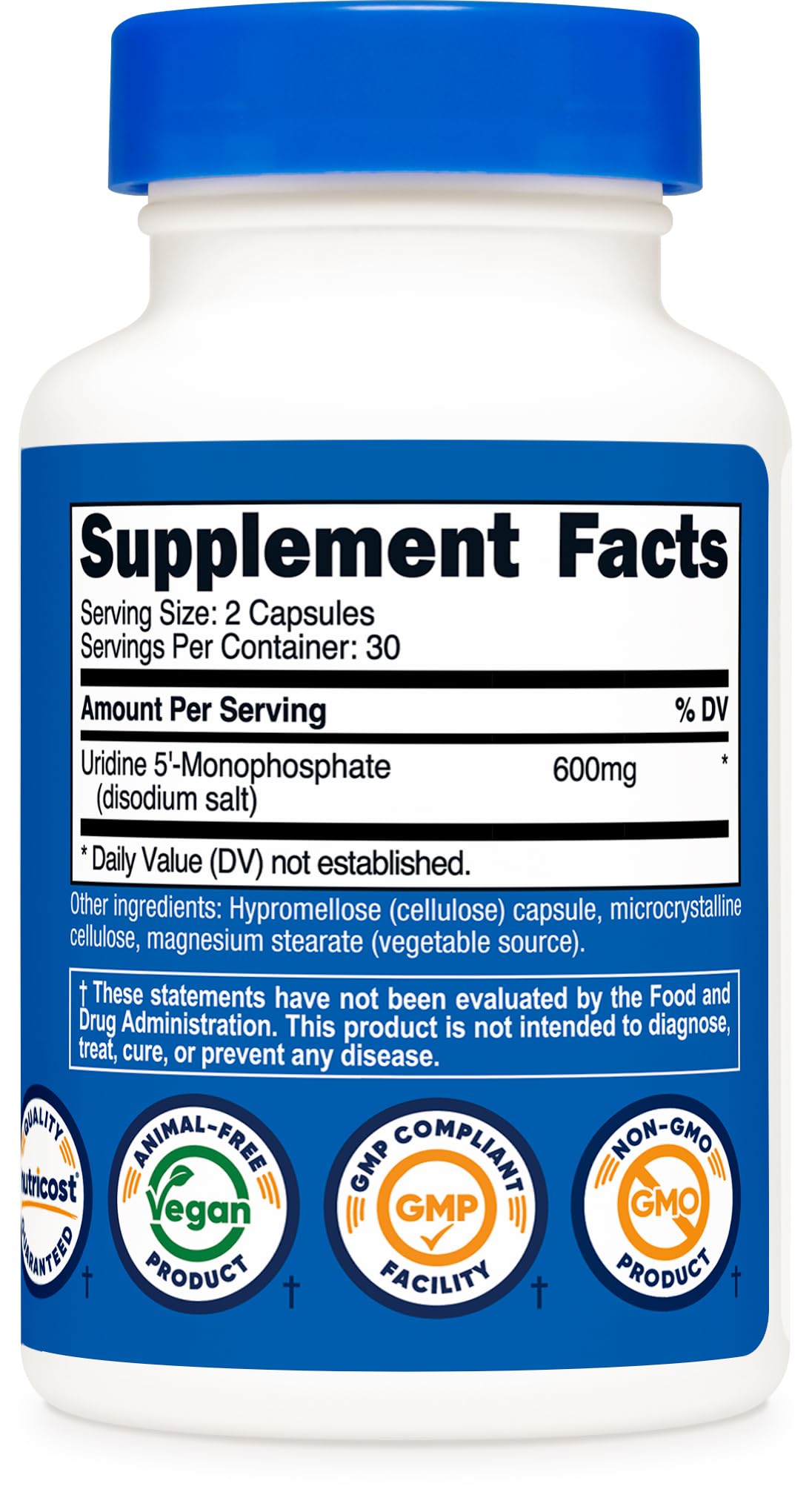 Nutricost Uridine Monophosphate 600mg capsules dans la main