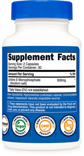 Nutricost Uridine Monophosphate 600mg capsules dans la main