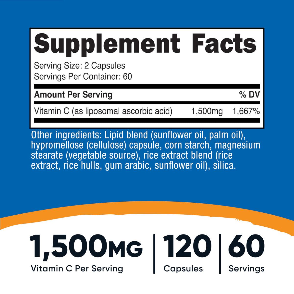 Nutricost Vitamine C Liposomale 1500mg capsules végétales sur fond blanc