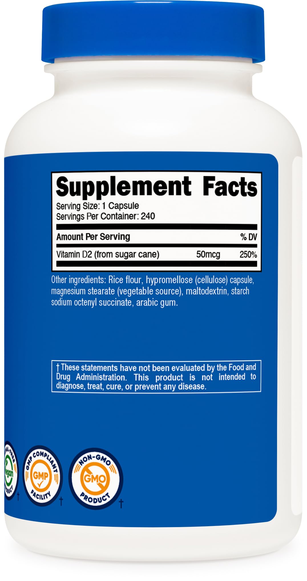Nutricost Vitamine D2 240 Capsules vue de dessus