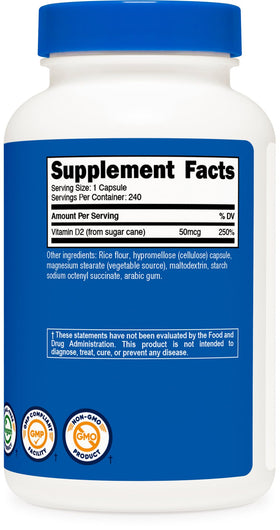 Nutricost Vitamine D2 240 Capsules vue de dessus