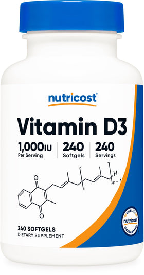 Nutricost Vitamine D3 1000iu 240 gélules vue avant