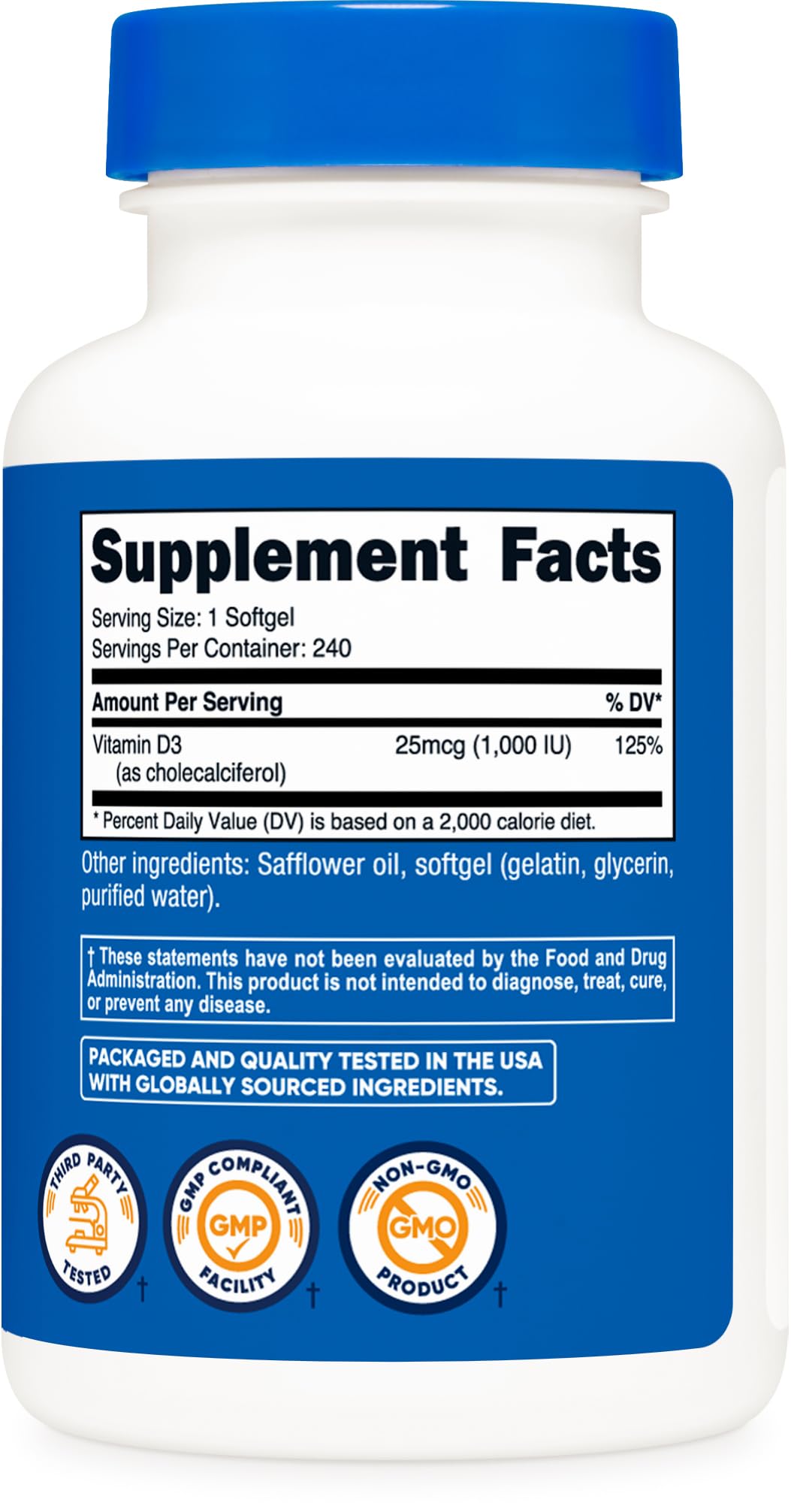 Nutricost Vitamine D3 1000iu gélules avec ingrédients