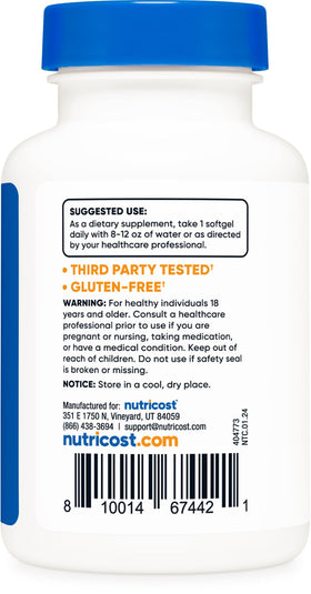 Nutricost Vitamine D3 1000iu gélules sur une table