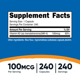 Nutricost Vitamine K2 MK-4 capsules bottle side view