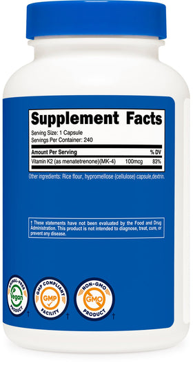 Nutricost Vitamine K2 MK-4 packaging with ingredients list