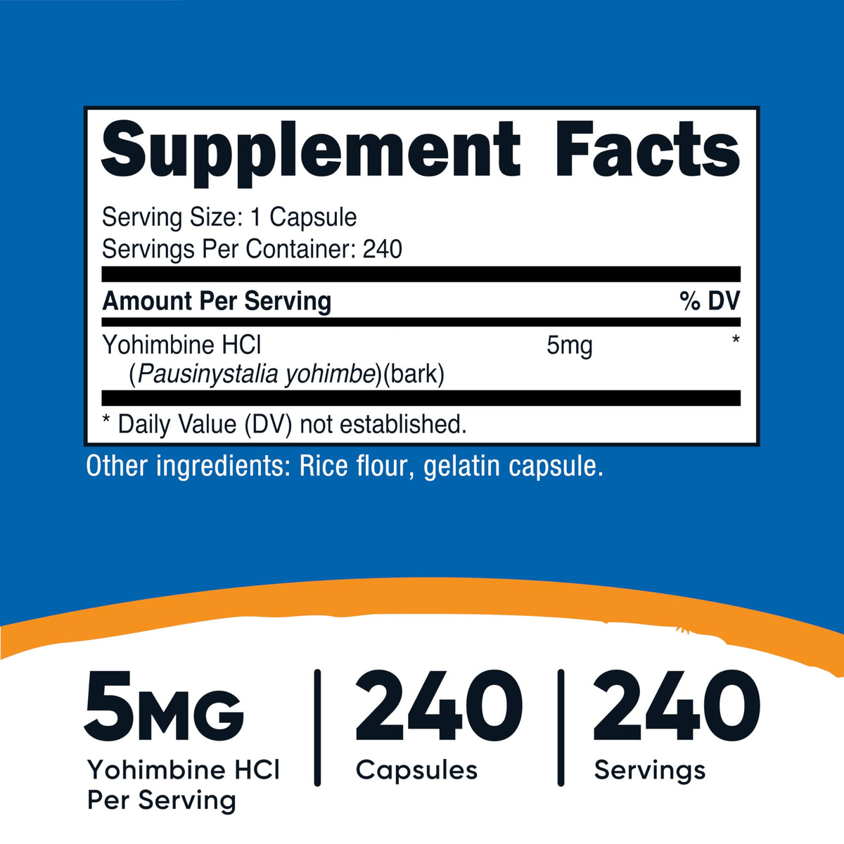 Nutricost Yohimbine HCl 240 capsules avec étiquette détaillée