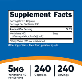 Nutricost Yohimbine HCl 240 capsules avec étiquette détaillée