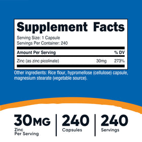 Nutricost Zinc Picolinate 30mg capsules végétariennes ouvertes