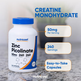 Nutricost Zinc Picolinate 50mg capsules sur une surface en bois