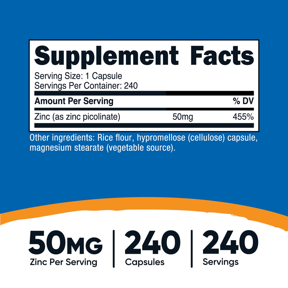 Nutricost Zinc Picolinate 50mg capsules végétariennes vues de près