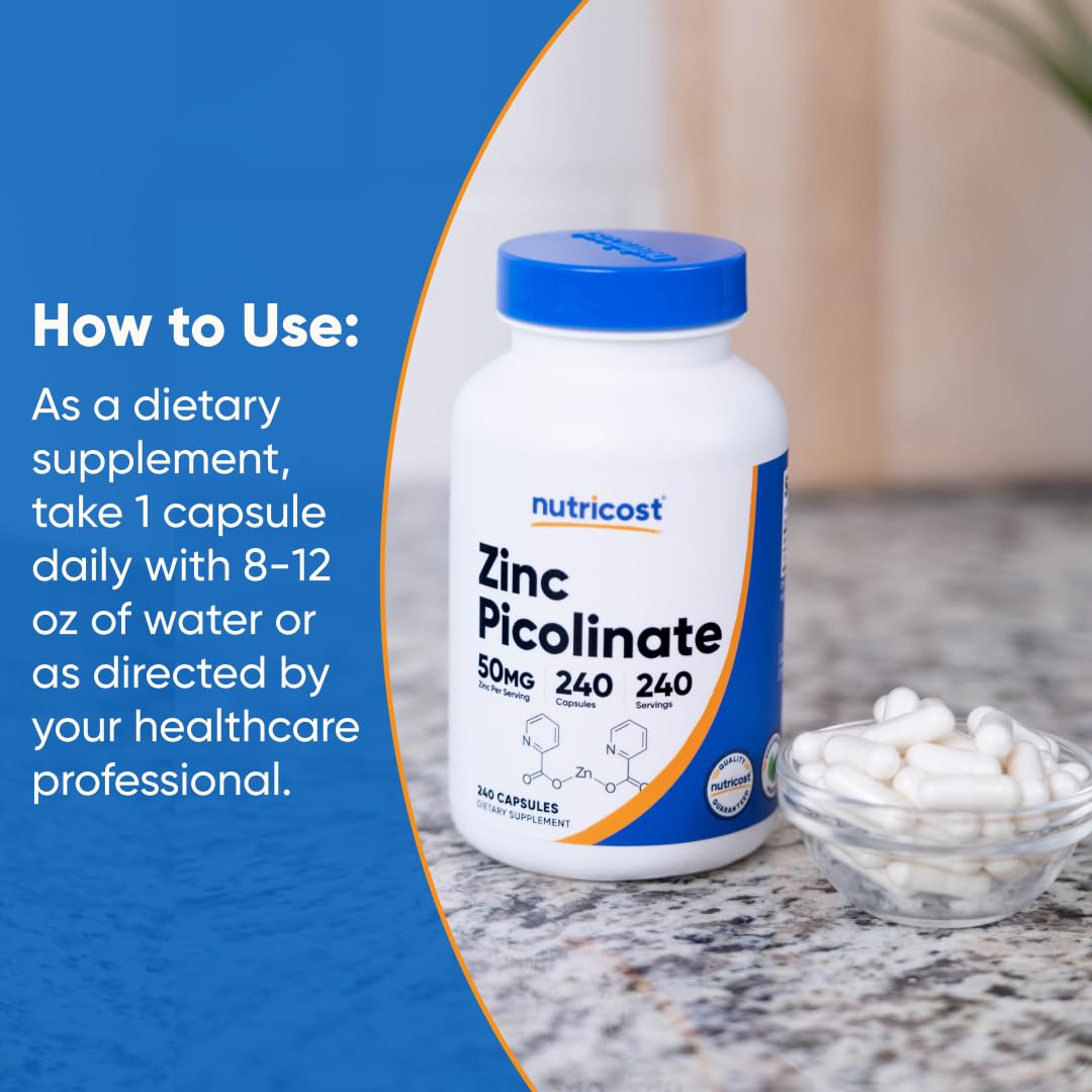 Nutricost Zinc Picolinate 50mg flacon ouvert avec capsules