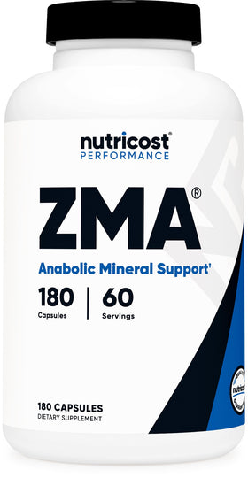Nutricost ZMA 180 capsules vue de face avec étiquette