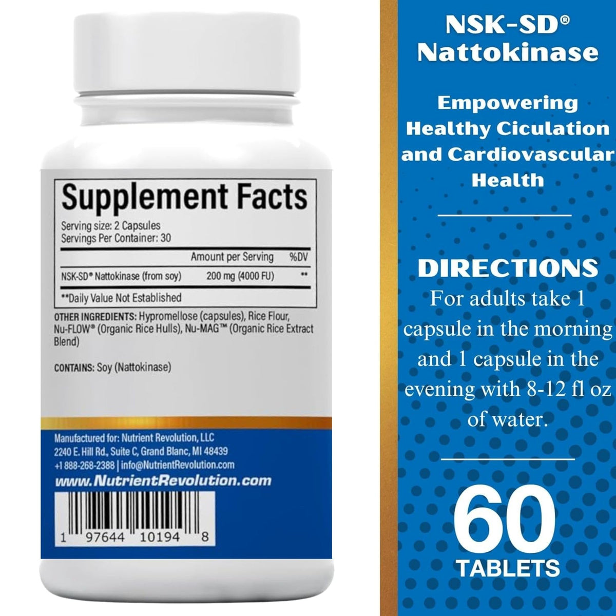 Nutrient Revolution NSK-SD Nattokinase 60 Ct capsule en main