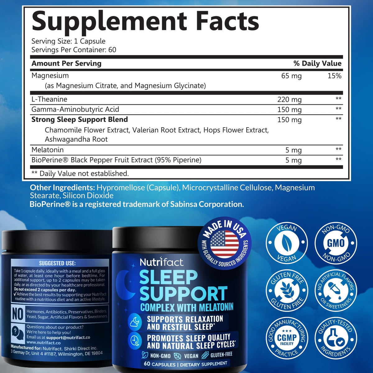 NutriFact Mélatonine 5 mg flacon ouvert avec capsules