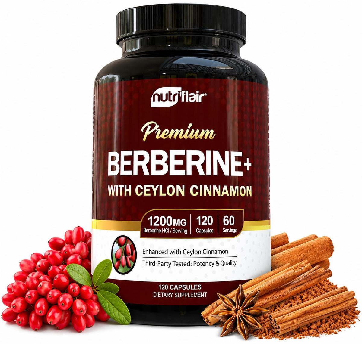 NutriFlair Berbérine HCl 1200mg flacon de 120 gélules