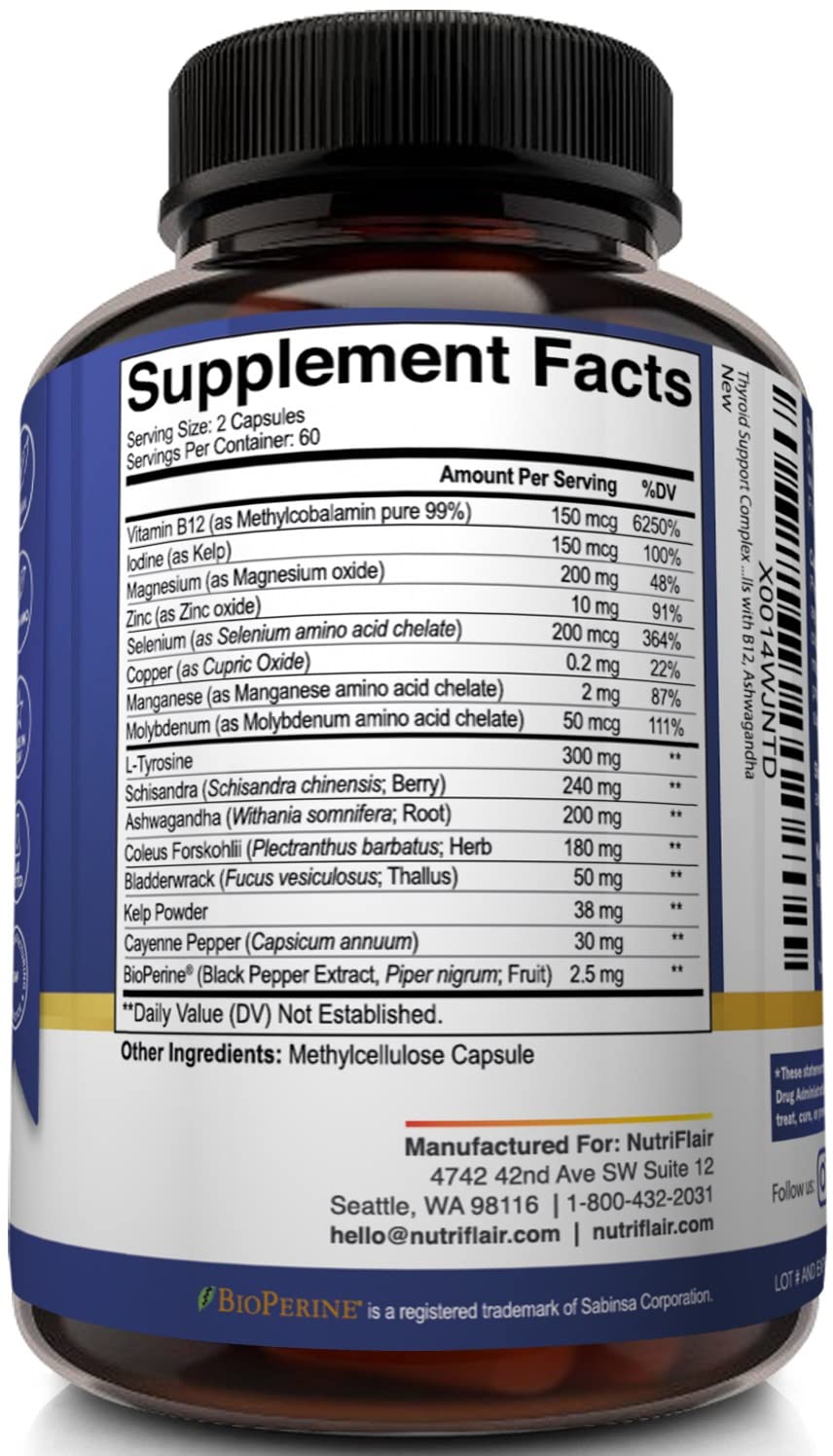 NutriFlair complexe de support thyroïdien 120 capsules avec vue de dos