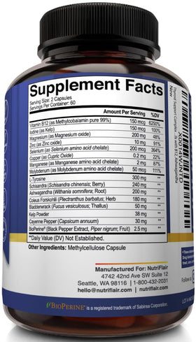 NutriFlair complexe de support thyroïdien 120 capsules avec vue de dos
