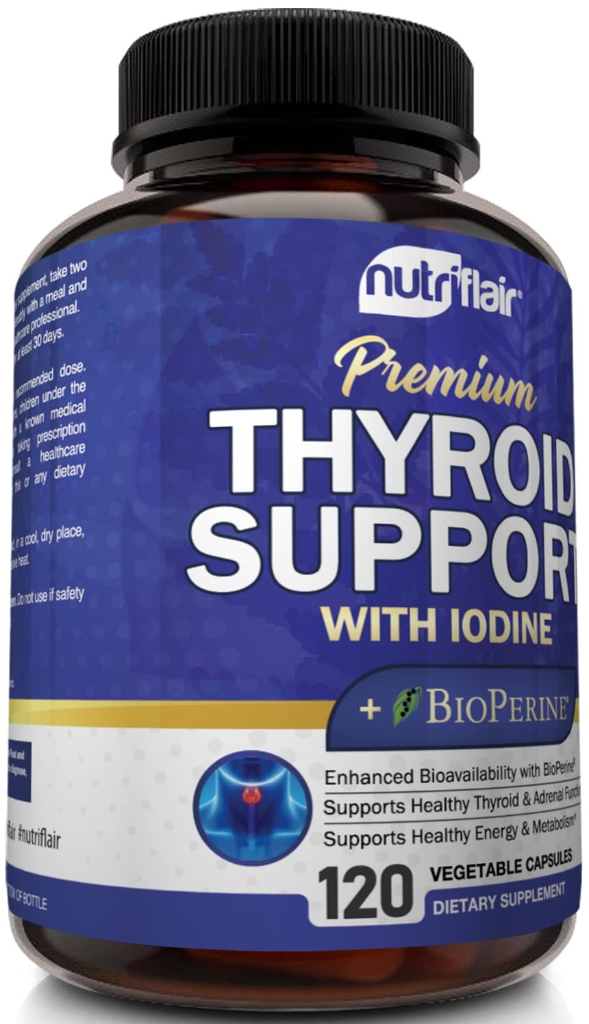 NutriFlair complexe de support thyroïdien 120 capsules sur fond blanc
