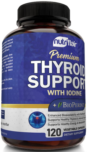 NutriFlair complexe de support thyroïdien 120 capsules sur fond blanc