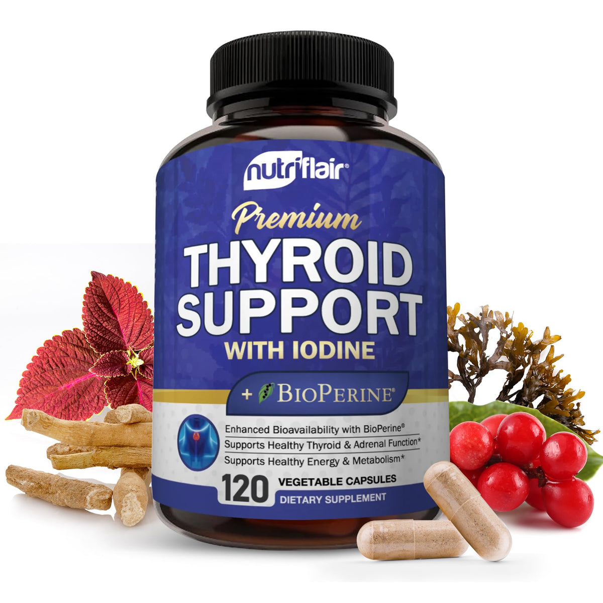 NutriFlair complexe de support thyroïdien 120 capsules vue de face