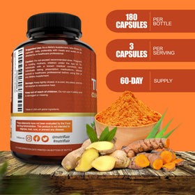 NutriFlair Curcuma Curcumine 2250mg 180 capsules, étiquette avec ingrédients