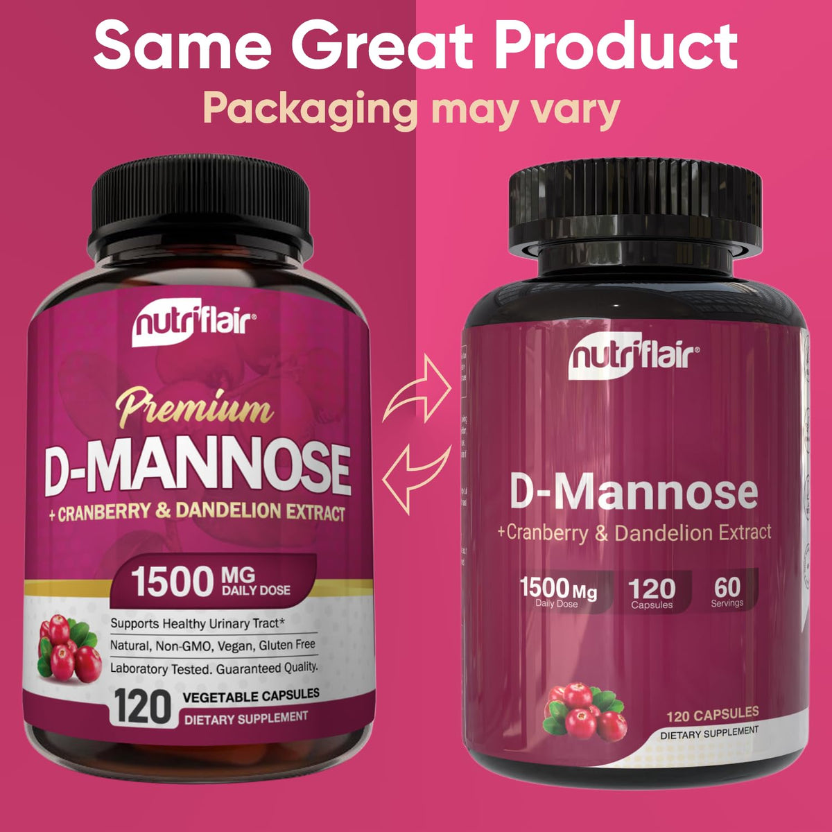 NutriFlair D-Mannose 120 Capsules avec étiquette et ingrédients