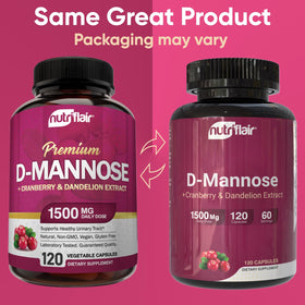NutriFlair D-Mannose 120 Capsules avec étiquette et ingrédients