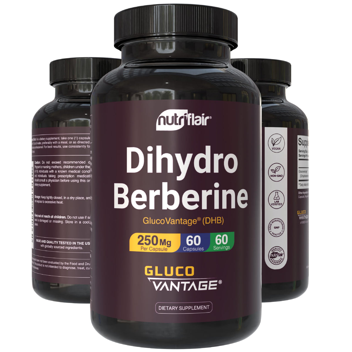 NutriFlair DihydroBerberine 250 mg 60 capsules sur fond blanc