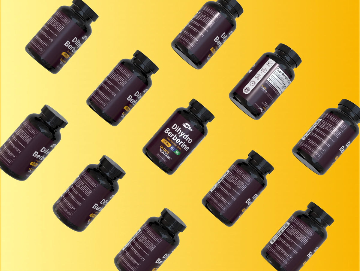 NutriFlair DihydroBerberine 250 mg capsules avec verre d'eau