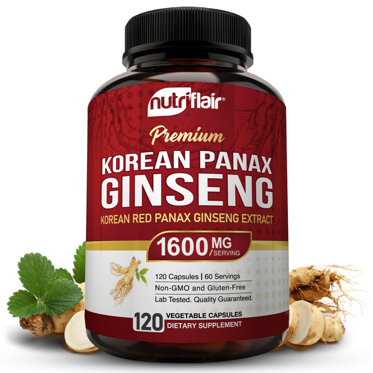 NutriFlair Ginseng Rouge Coréen 1600mg 120 capsules végétaliennes vue avant
