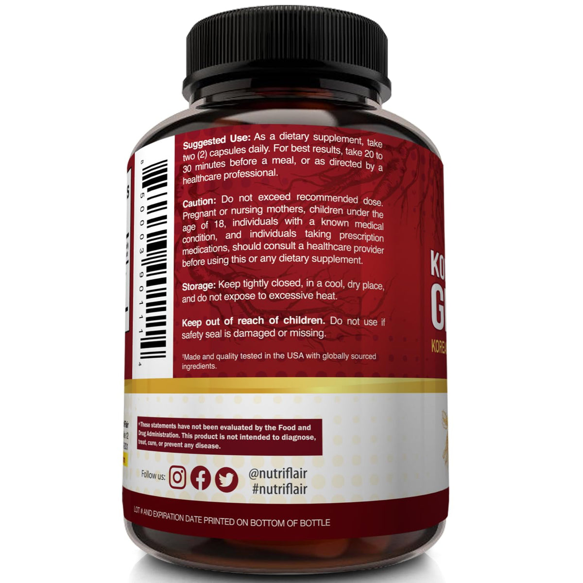 NutriFlair Ginseng Rouge Coréen 1600mg flacon avec arrière-plan de plantes