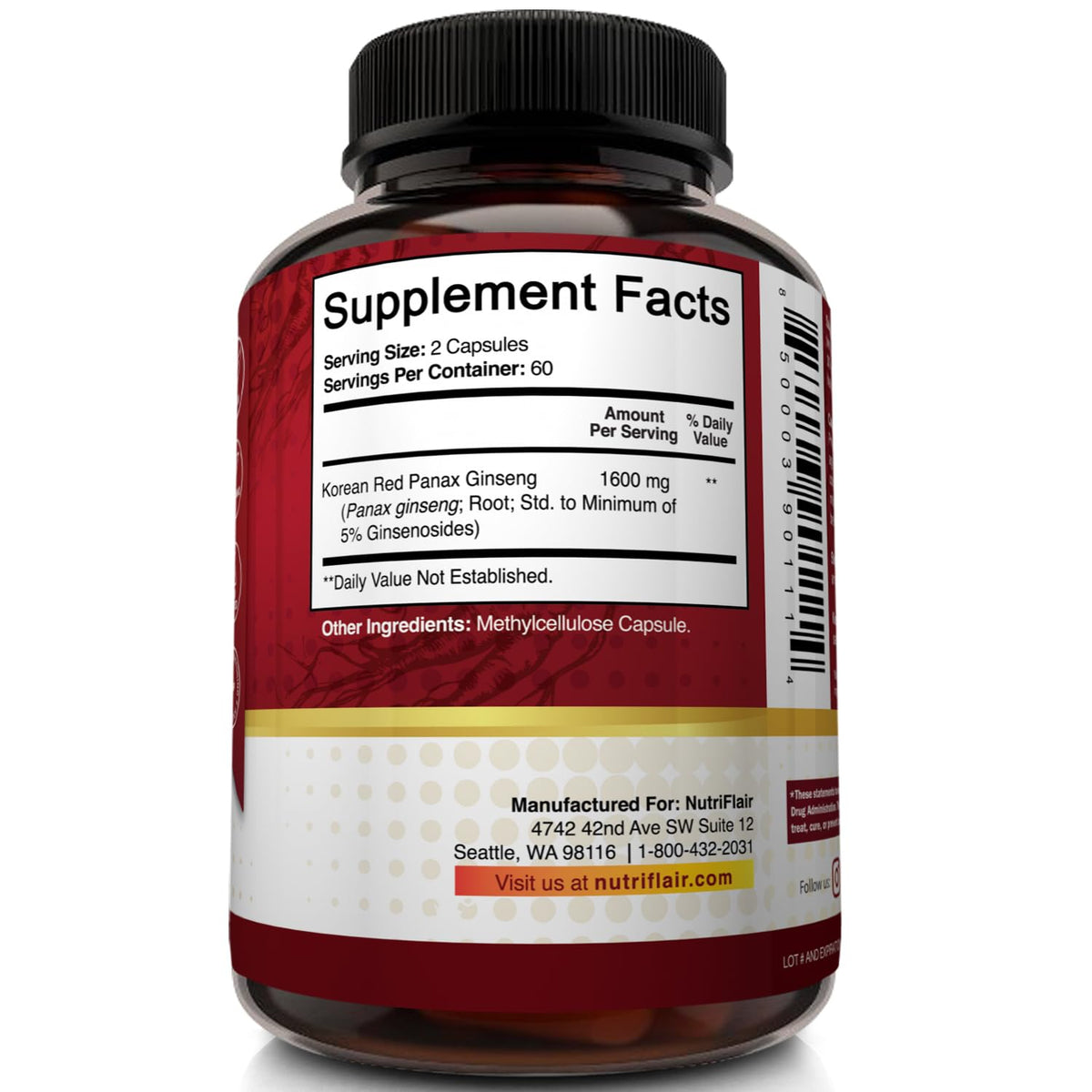 NutriFlair Ginseng Rouge Coréen 1600mg présentation des capsules