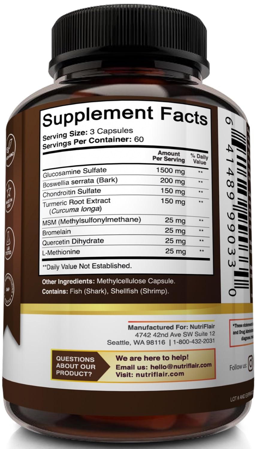 NutriFlair Glucosamine Chondroïtine avec des capsules visibles à côté