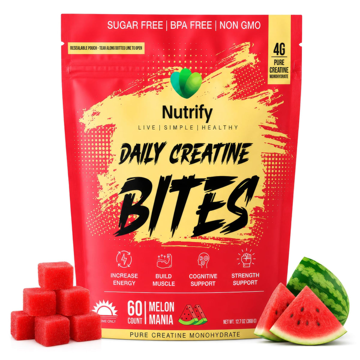 Nutrify Gummies Créatine Monohydrate bouteille avant avec 60 gummies